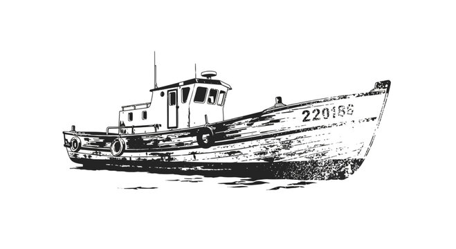 Vintage fishing boat illustration