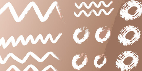 Abstract white brushstrokes and wave patterns on a brown background