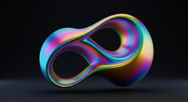 Iridescent Mobius Strip in Abstract Futuristic Design with Rainbow Color Gradient and Smooth Shiny Surface for Modern Art