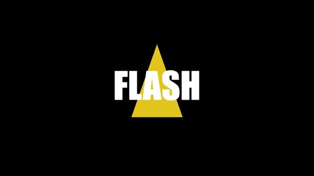 Dynamic 'FLASH' text animation on a yellow triangle, modern opener. Clean, fast logo reveal for digital content.