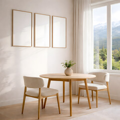 Fototapeta premium Frame Mockup Set in Sunlit Modern Interior with Realistic Window Shadows