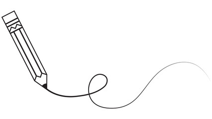 Obraz premium Black pencil, linear pencil drawing of a single line on white transparent background. Happy words pencil, teacher's day writing writing drawing brushes, Edit pen, pens icon sign symbol. Vector