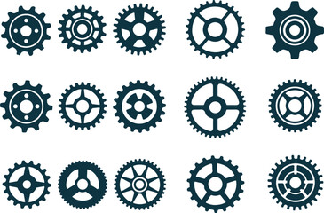 Vector art of collection of various gear and cog icons