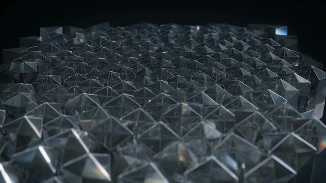 A dense, repeating pattern of translucent, geometric pyramids in cool, muted tones