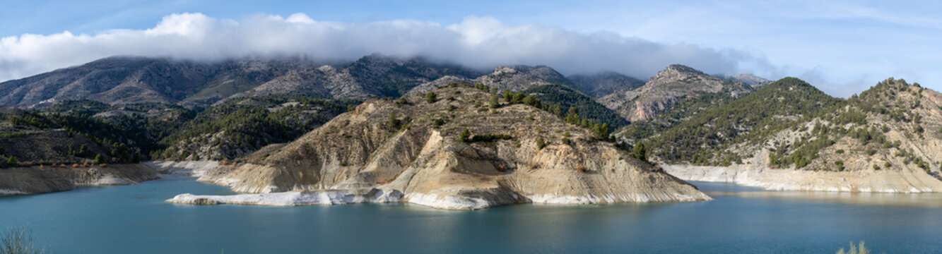 Panoramic mountain reservoir in Sierra de Castril, Andalusia, Spain