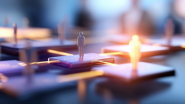 Silhouette humaine holographique sur plateforme num&eacute;rique futuriste