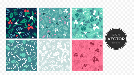 Colorful floral patterns featuring leaves and berries in various arrangements. © Premium_art