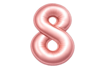 Rose gold number eight metallic balloon on transparent background