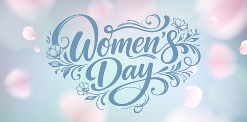 Elegant Women's Day typography design with floral elements and soft pastel colors. © Premium_art