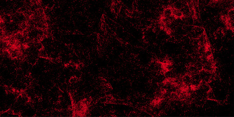 Blood splash space on wall, red horror wall background, dark slate back background. Red color powder explosion isolated on black background. Decorative red panoramic background texture Vintage texture