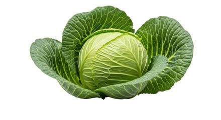 Fototapeta premium Fresh green cabbage head with large leaves isolated on transparent background