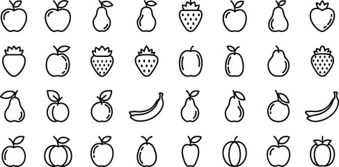 Black and white line of various fruits apple pear strawberry banana © Shamim creative 
