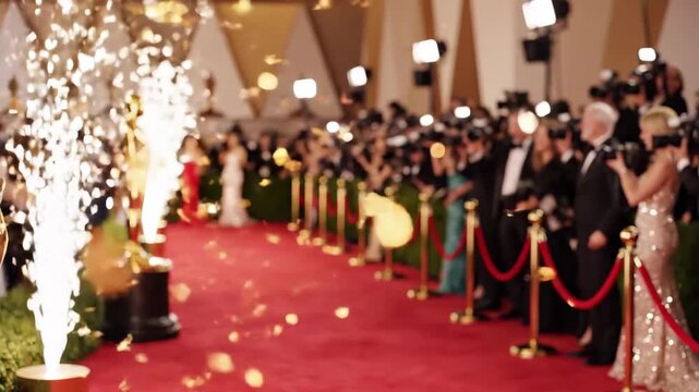 Golden particles shine brightly at the Oscars as stars walk the red carpet during the high-profile awards ceremony in Hollywood on the special night of celebration and recognition