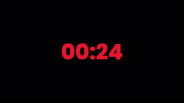 30 second countdown timer animation on a transparent background, 30 second to 0 second countdown timer with alpha channel in 4k.
