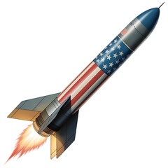 American flag painted rocket launching into space