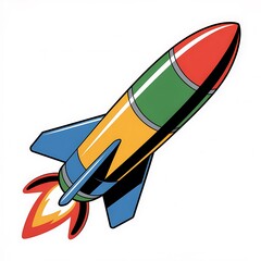 Colorful cartoon rocket flying upwards