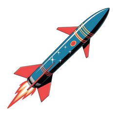 colorful cartoon rocket flying upwards