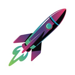 Colorful rocket ship in flight