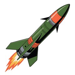 green and orange missile flying upwards