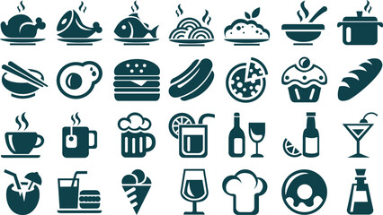 Minimalist Food and Beverage Icon Set for Restaurant Menus and Apps