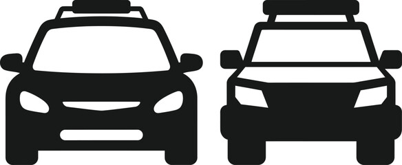 Silhouette of two cars with roof racks facing forward