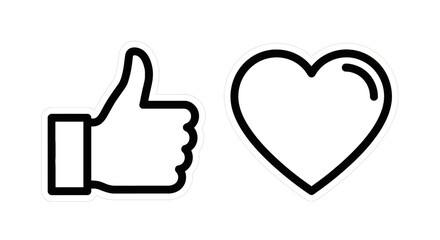 Fototapeta premium Thumbs Up and Heart Like Icons for Social Media, Positive Feedback, and Online Engagement Concepts in Digital Design