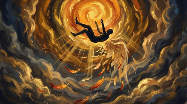 Surreal Icarus Falling Towards A Black Hole Sun