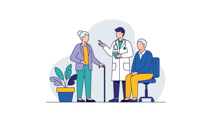 Doctor Consulting with Elderly Patient and Caregiver.