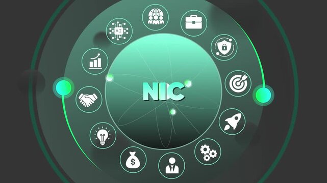 Business Strategy Concepts Surrounding N I C in Green Gradient Circle finance