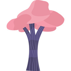 Vibrant pink tree with purple trunk and branches standing tall