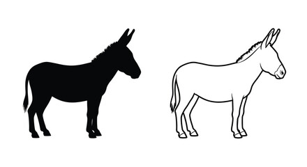 Fototapeta premium Two depictions of a donkey one solid black and one white outline