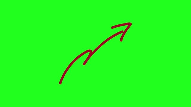 Arrow drawn in red crayon on a bright green screen with a black border, indicating upward movement and progress.