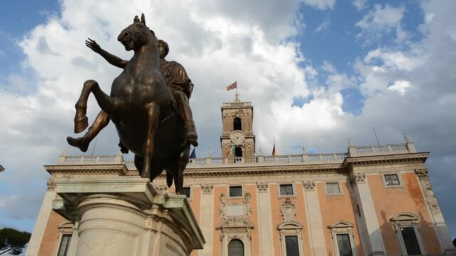 Equestrian Statue of Marcus Aurelius and Palazzo Senatorio, Rome, Italy