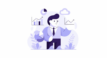 Obraz premium A man in a suit presents business data with charts and a cloud symbol