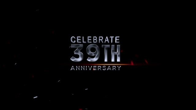 Celebrate 39th anniversary with silver text on dark background with confetti  anniversary celebration design element