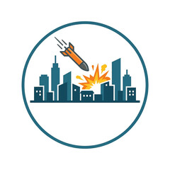 Naklejka premium Cityscape Explosion with Rocket Launch Vector Illustration