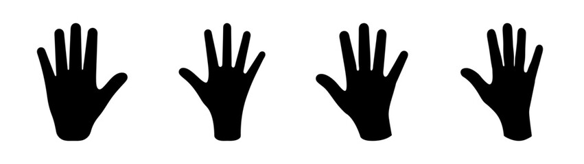 Fototapeta premium Four black hands raised up vector illustration, flat design gesture graphic