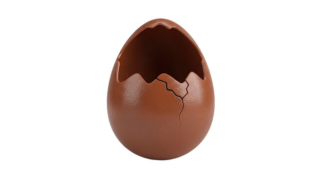 A broken chocolate Easter egg with a crack on a transparent background.