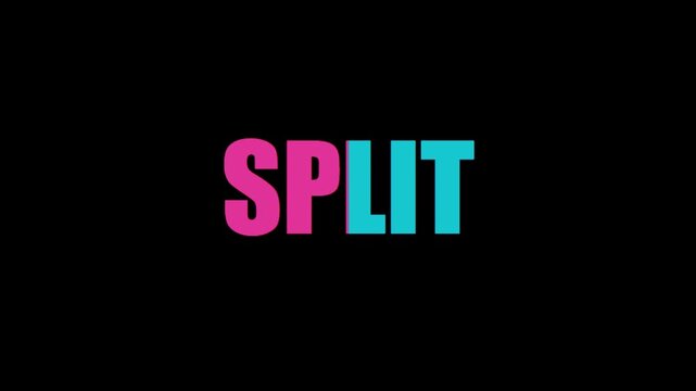 Vibrant Pink and Blue "SPLIT" Text Animation on Black. Dynamic, Modern, Engaging Title Reveal.