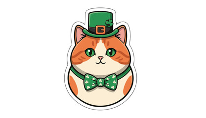 Fototapeta premium Vector ginger cat wearing green bowtie and tiny leprechaun hat for St Patricks Day pet apparel and festive branding