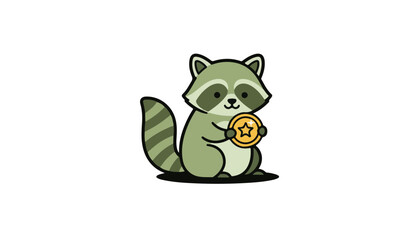 Fototapeta premium Vector raccoon holding clover for St Patricks Day environmental awareness and eco-friendly business branding