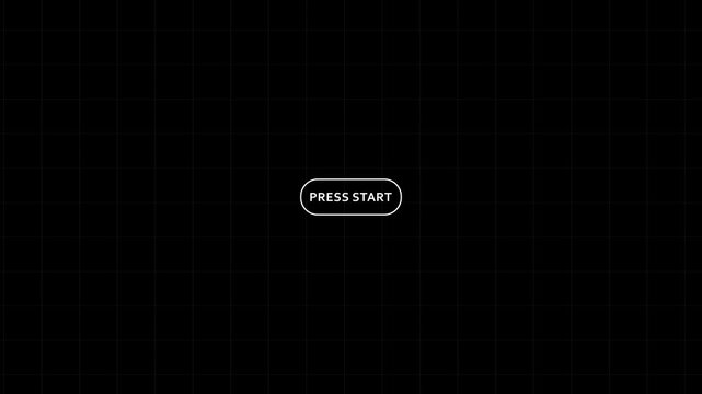Minimalist black and white video game start screen with press start button