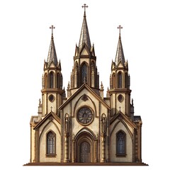 Obraz premium A majestic church building featuring intricate architectural details and multiple steeples, against a bright background