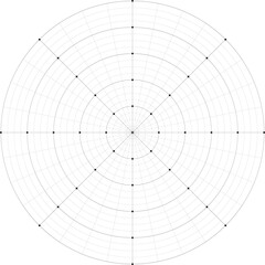 Obraz premium Black line radial dense grid texture with circles on white background. FUI science round grid backdrop. Math or technological notebook blank circular sheet.