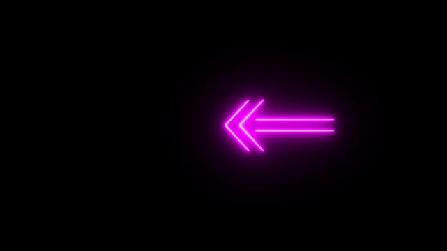Neon left arrow, arrow icon concept animation, arrow sign right to left animation concept.