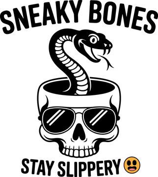 Skull with snake and sunglasses sneaky bones stay slippery