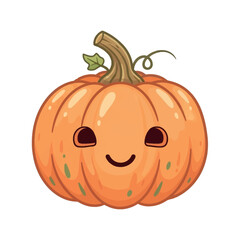 Obraz premium A cartoon pumpkin with a smiling face and green stem.