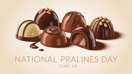 Chocolate pralines on beige background national pralines day june 24