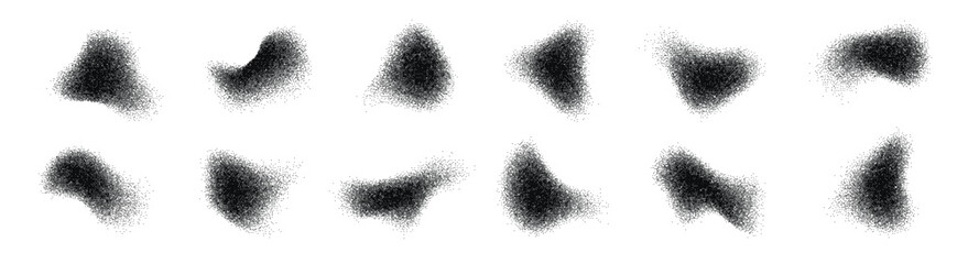 Abstract Fluid Halftone Shapes Vector, Liquid Stipple Forms and Black Splatter Shadow Elements Isolated on White Background © Md