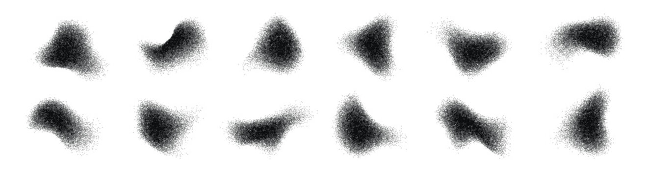 Abstract Fluid Halftone Shapes Vector, Liquid Stipple Forms and Black Splatter Shadow Elements Isolated on White Background